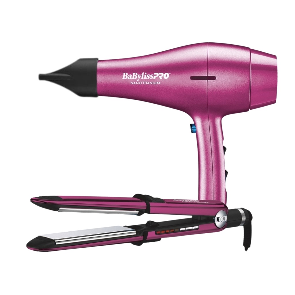 BaBylissPRO® PACK Blower 2000 + Plancha OPTIMA Nano Titanium 3000 1¼´ PINK