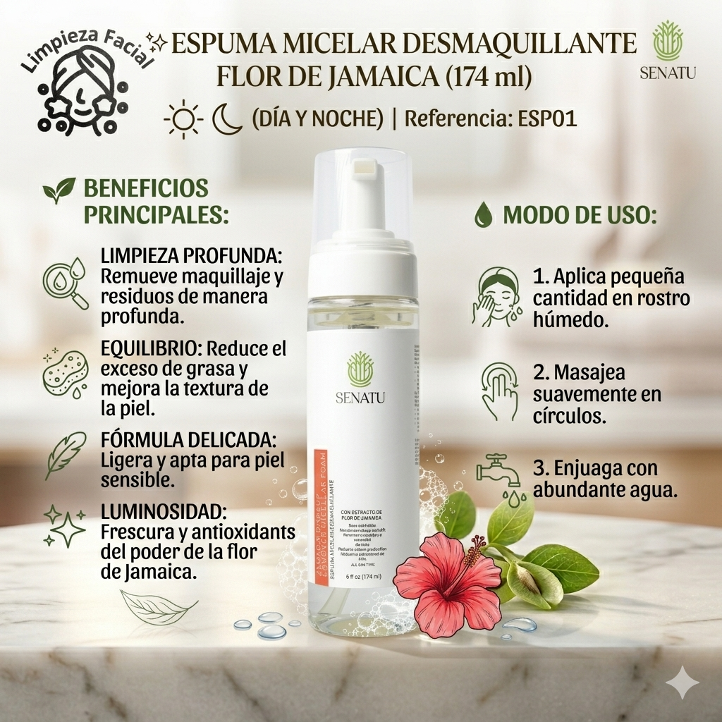 ESPUMA MICELAR DESMAQUILLANTE FLOR DE JAMAICA (174 ml)