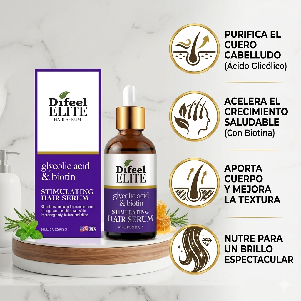 Elite Stimulating Hair Serum ácido glicólico y biotina 2oz