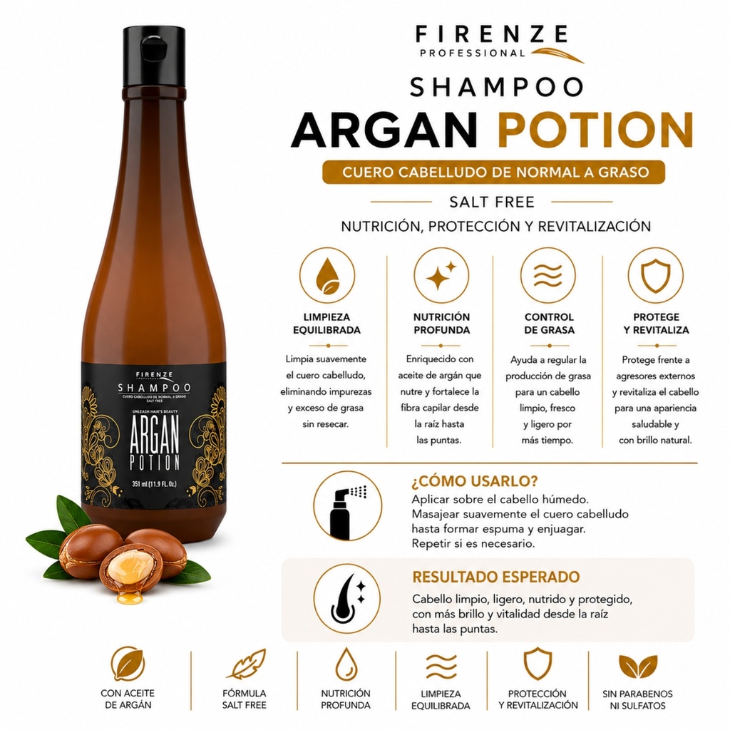 ARGAN POTION SHAMPOO CAB SECO 351ML