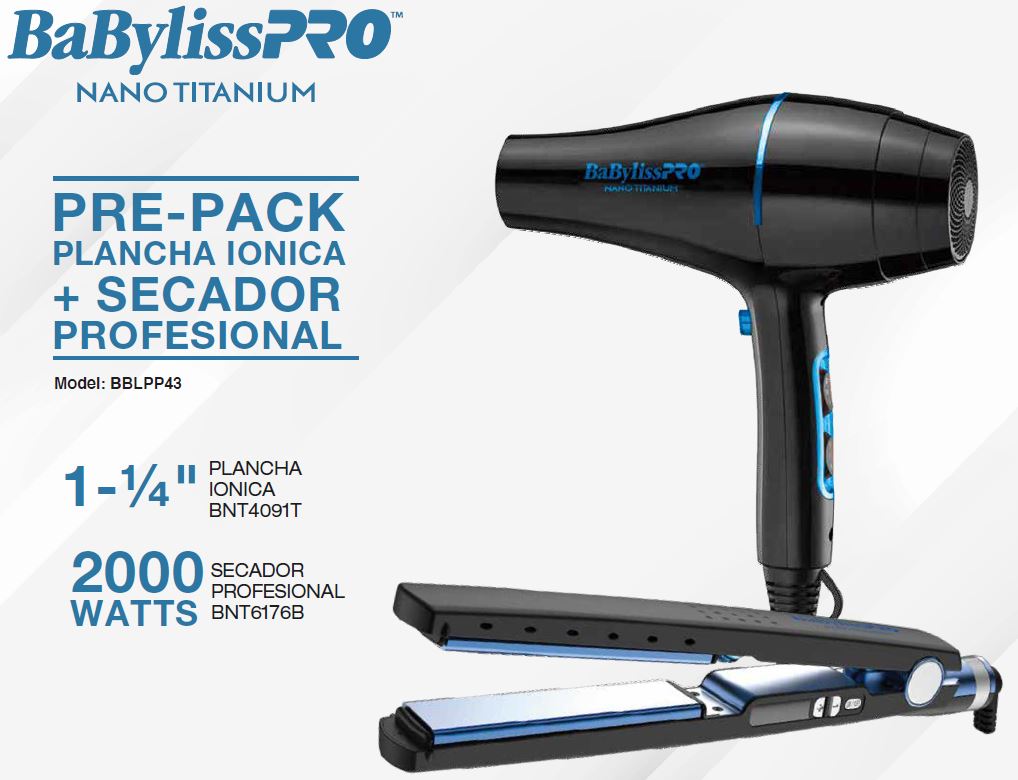 BaBylissPRO® Nano Titanium™ COMBO PROFESSIONAL BLOWER + PLANCHA PARA EL CABELLO