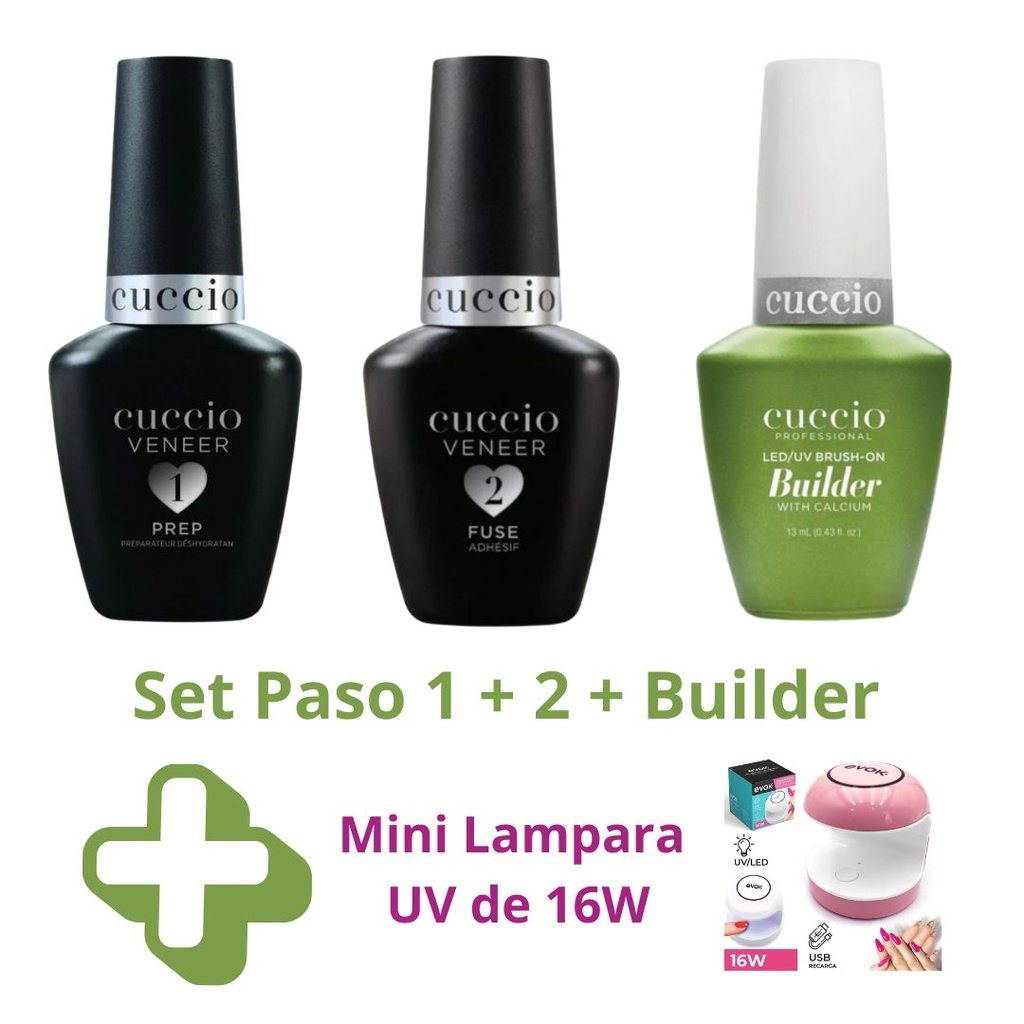 Set Cuccio Builder Paso 1 & 2 + Builder 13ml + Mini Lampara