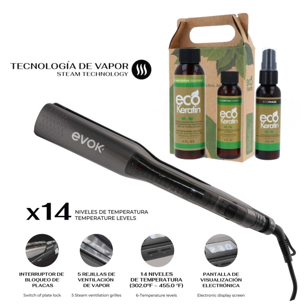 Combo Doble EcoKeratin + Plancha Evok Vapor