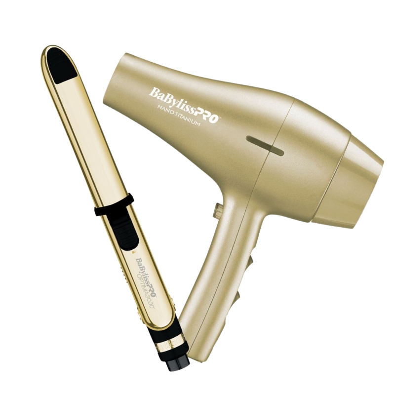[BNTGPP48UX] BaBylissPRO® PACK BLOWER 2000 + Plancha OPTIMA Nano Titanium 3000 1 1/4  GOLD