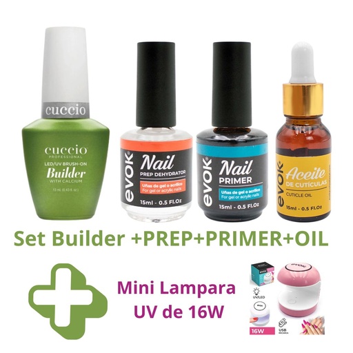 Set Cuccio Builder + PREP PRIMER OIL Mini Lampara EVOK