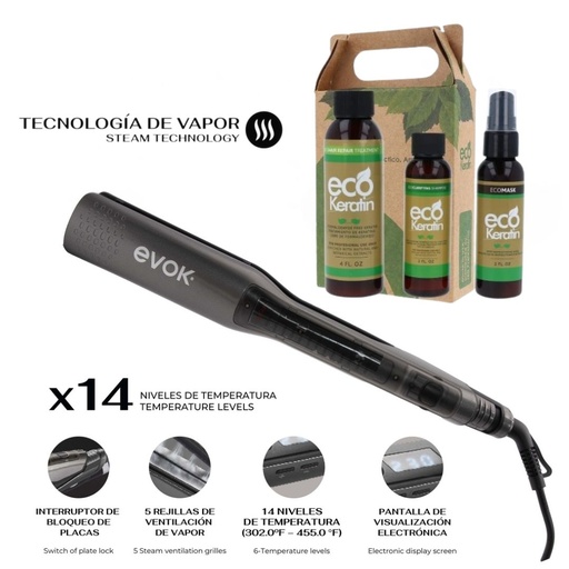 [COMBOEE] Combo Doble EcoKeratin + Plancha Evok Vapor